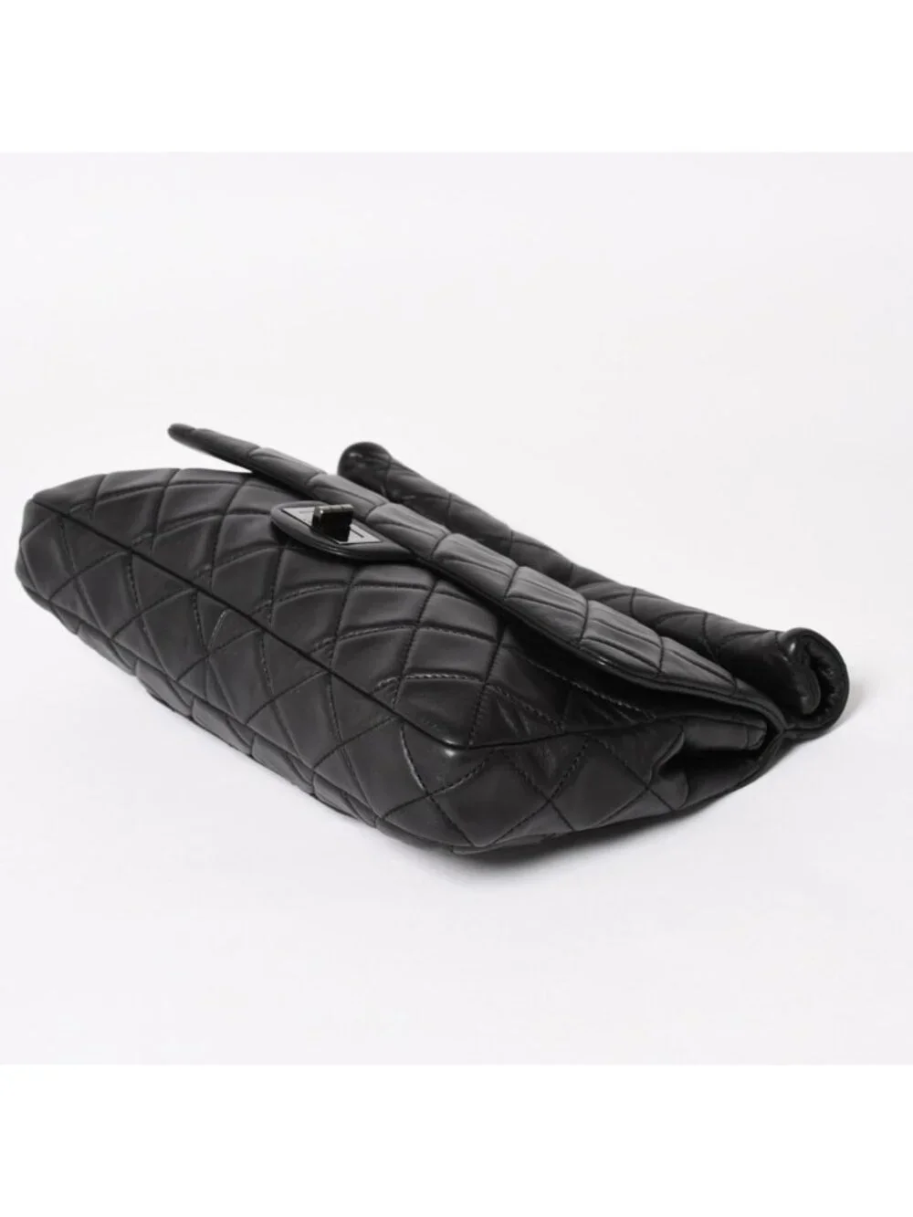 Chanel 2.55 Roll Clutch CC Logo Lambskin Black Ruthenium